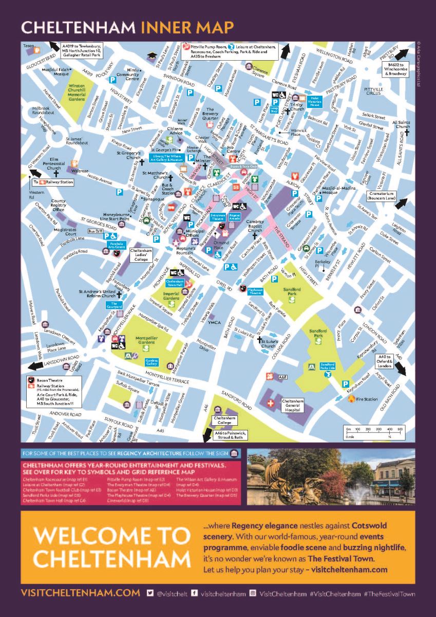 Map of inner Cheltenham (town centre), Gloucestershire